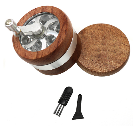 2021 Premium 4 layer weed grinder with handle wood herb grinders walnut n aluminum alloy grinder