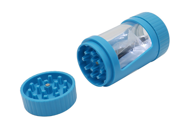 4 in 1 LED glass stash Jar with Grinder & One-Hitter (Airtight Glass Jar with Magnifying Lid)