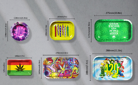 round tin ashtray and tin rolling tray customized