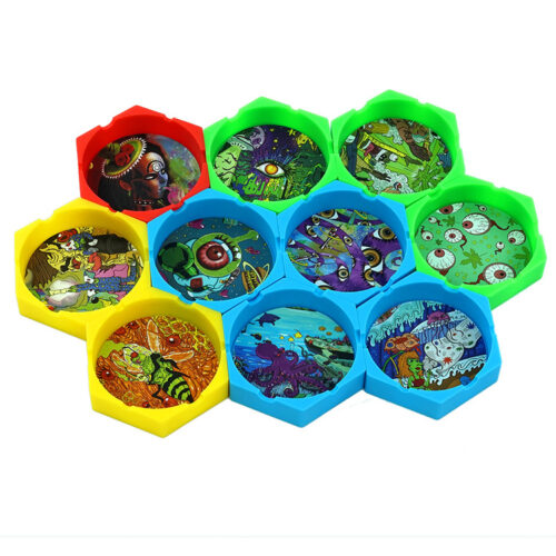 Creative hexagonal multi-color pattern home ashtray sticker silicone ashtray