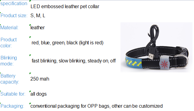 LED pet glow collar Carved leather glow-in-the-dark dog collar and leash set