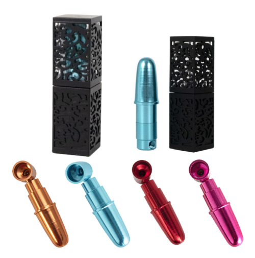 Hollow out outer box design lipstick shaped pipe detachable metal pipe