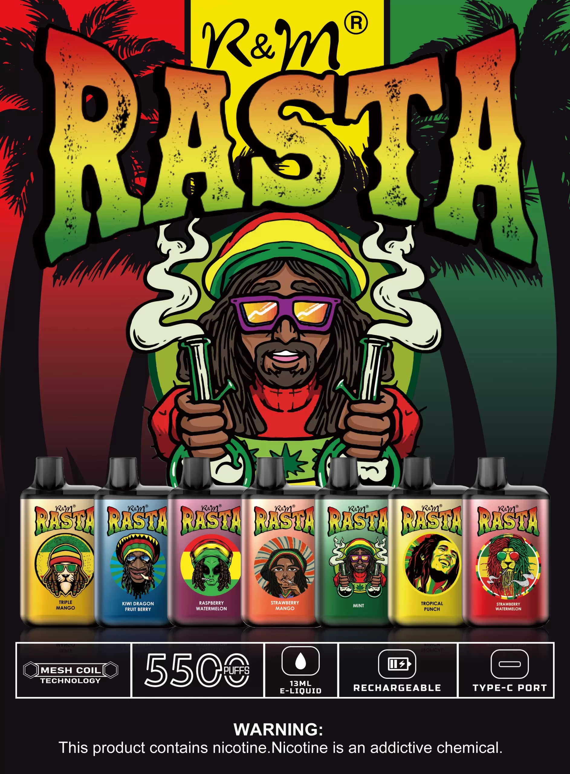 vape electronic cigarette liquid R&M vape 5500 puffs disposable pod device