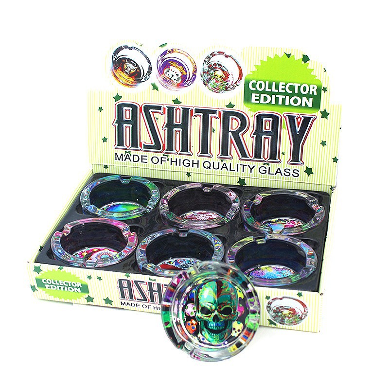 Custom round glass ashtray printed with personalized pattern 85mm