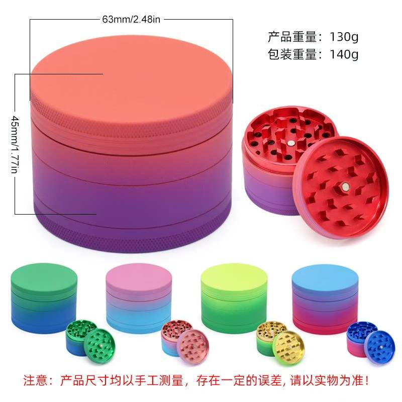 Aluminum alloy cigarette grinder creative 63MM rubber paint metal flat plate weed grinder tobacco grinders 